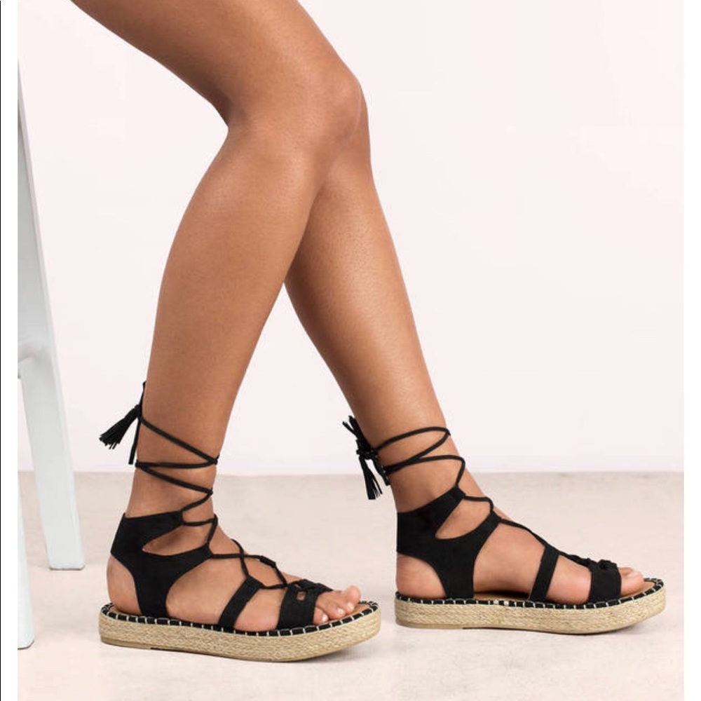 Tobi Black Lace Up Espadrilles 7